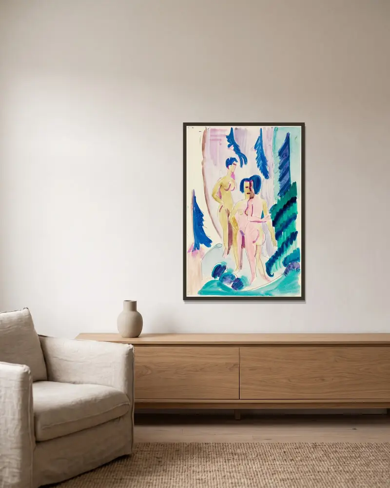 Tři akty v horském lese, Ernst Ludwig Kirchner v rámu na stěně
