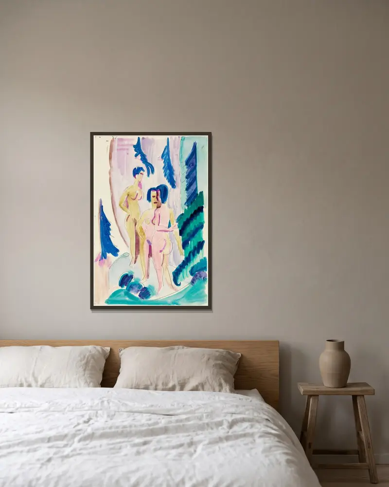 Tři akty v horském lese, Ernst Ludwig Kirchner v rámu na stěně