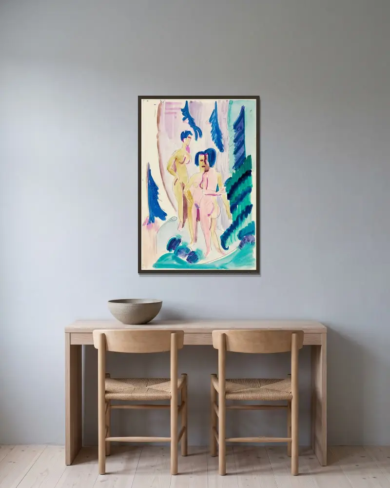 Tři akty v horském lese, Ernst Ludwig Kirchner v rámu na stěně
