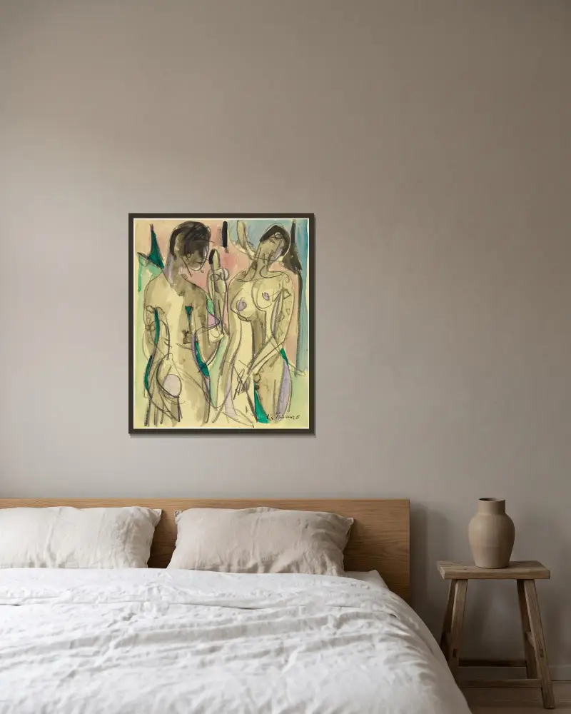 Drei Akte im Wald av Ernst Ludwig Kirchner inramad på en vägg