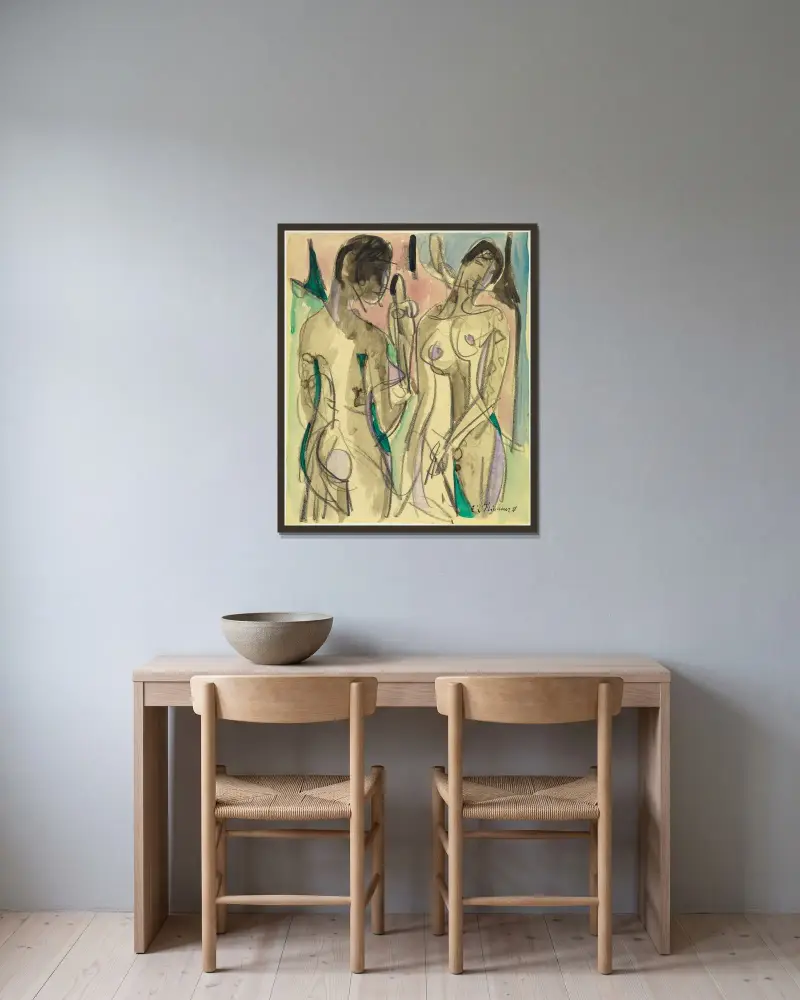 Drei Akte im Wald av Ernst Ludwig Kirchner inramad på en vägg