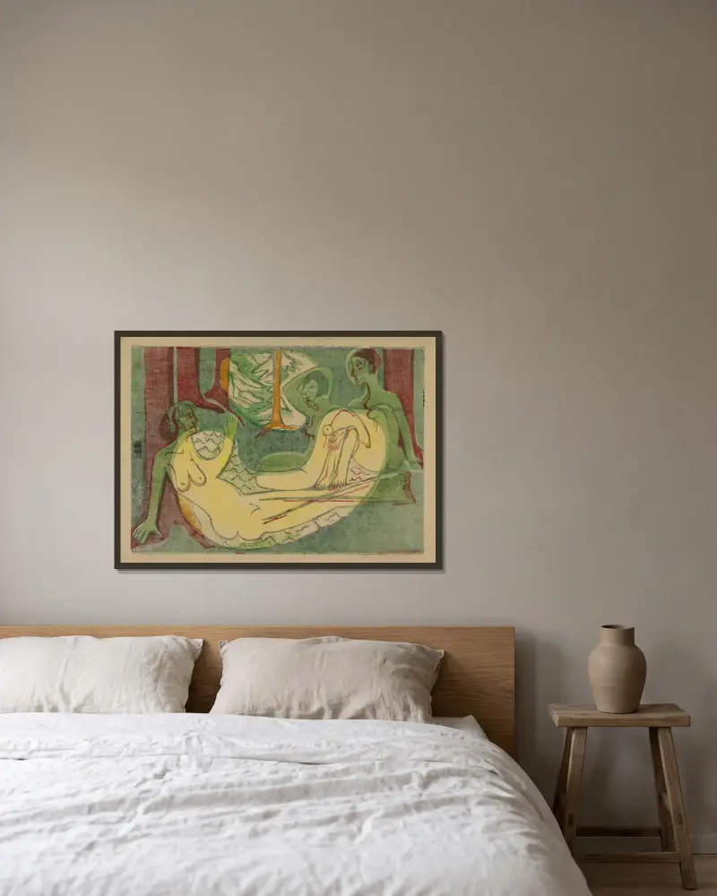 Drei Akte im Walde von Ernst Ludwig Kirchner gerahmt an einer Wand