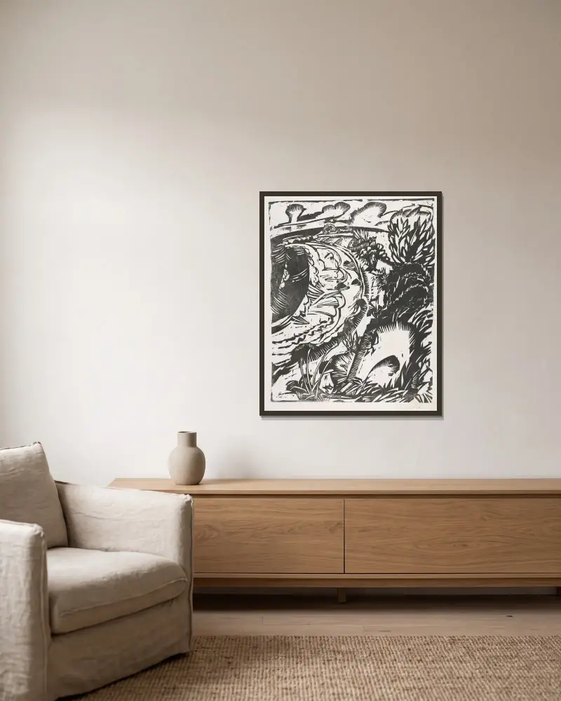 Dünenlandschaft mit geschwungener Bucht von Ernst Ludwig Kirchner gerahmt an einer Wand