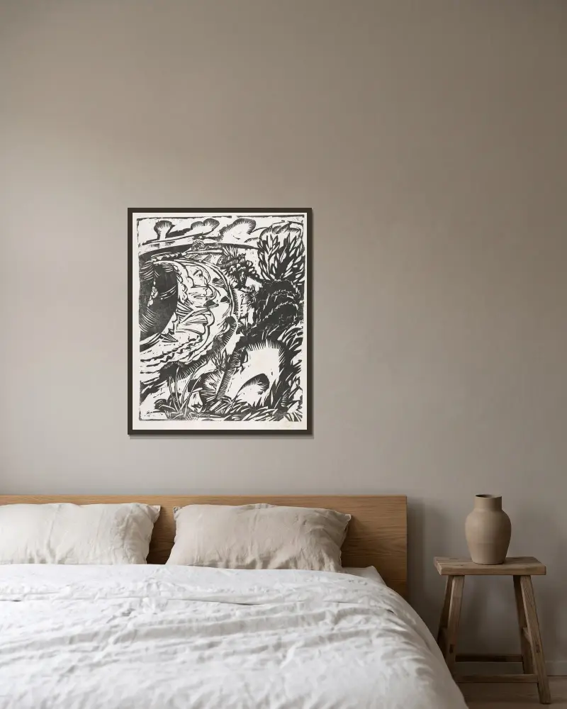 Dünenlandschaft mit geschwungener Bucht von Ernst Ludwig Kirchner gerahmt an einer Wand