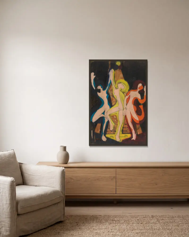 Farbentanz, Farbstock II av Ernst Ludwig Kirchner inramad på en vägg