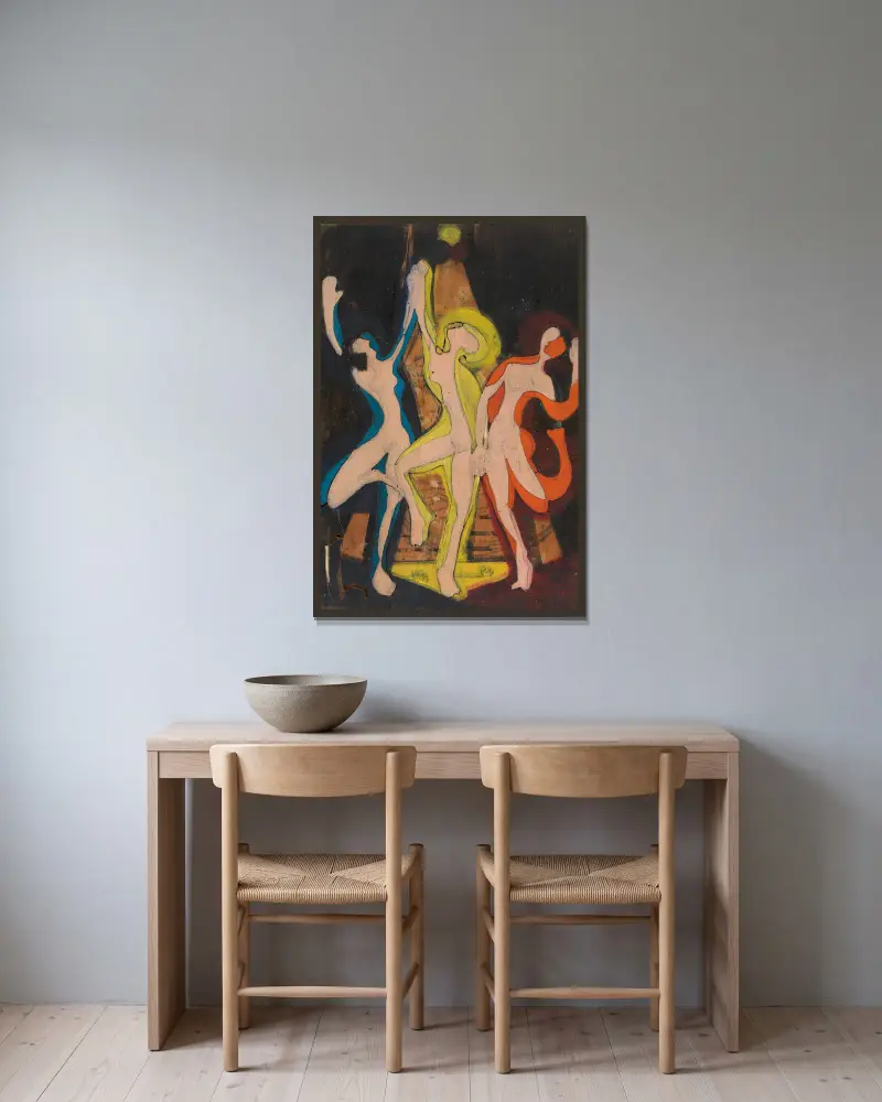 Farbentanz, Farbstock II av Ernst Ludwig Kirchner inramad på en vägg