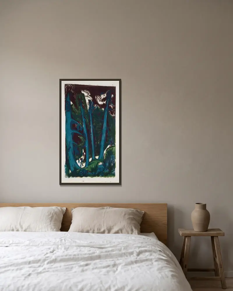 Fir Trees av Ernst Ludwig Kirchner inramad på en vägg
