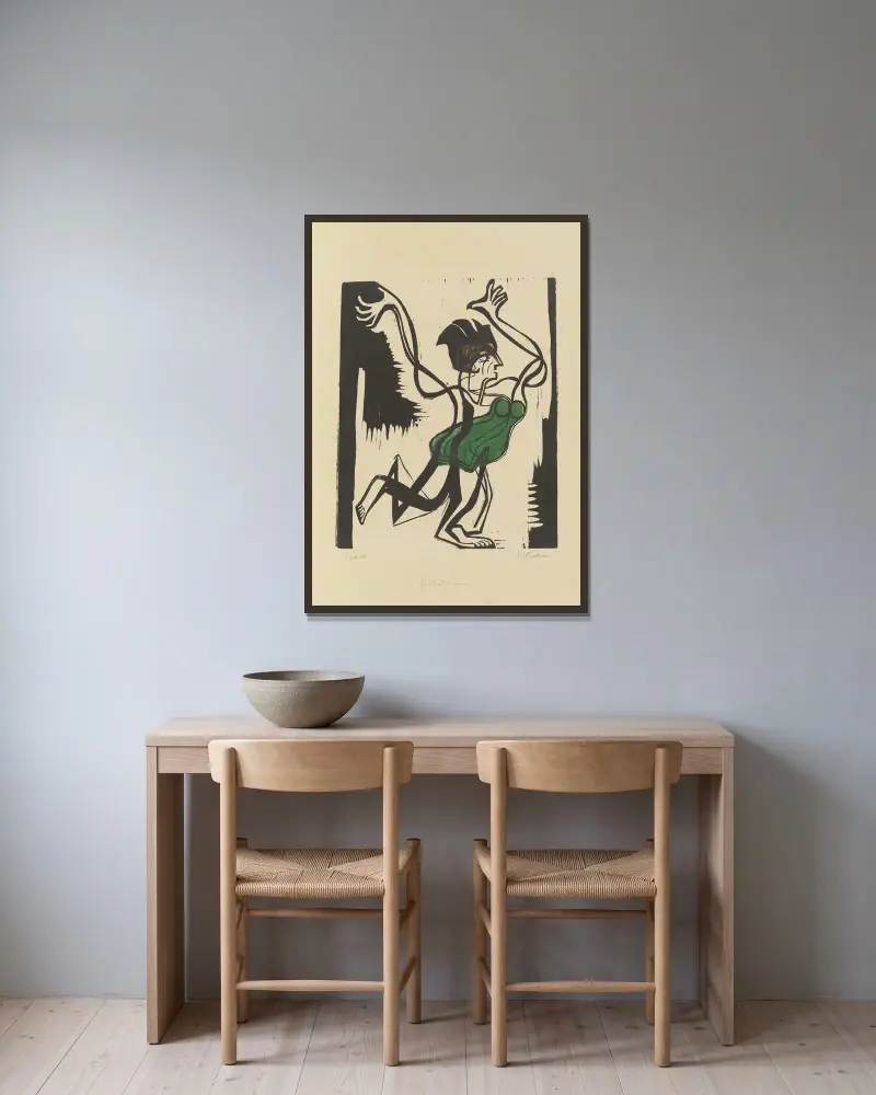 Flattertanz av Ernst Ludwig Kirchner inramad på en vägg