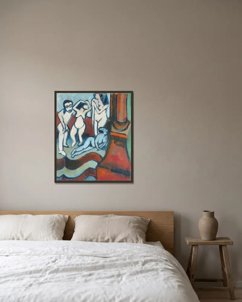 Four Wooden Sculptures av Ernst Ludwig Kirchner inramad på en vägg