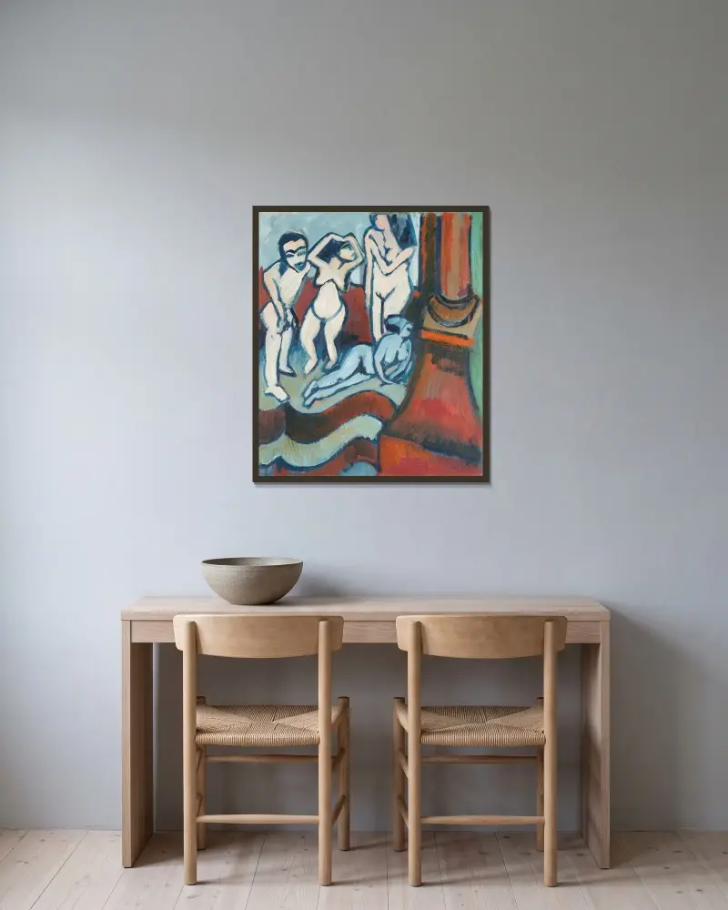 Four Wooden Sculptures av Ernst Ludwig Kirchner inramad på en vägg
