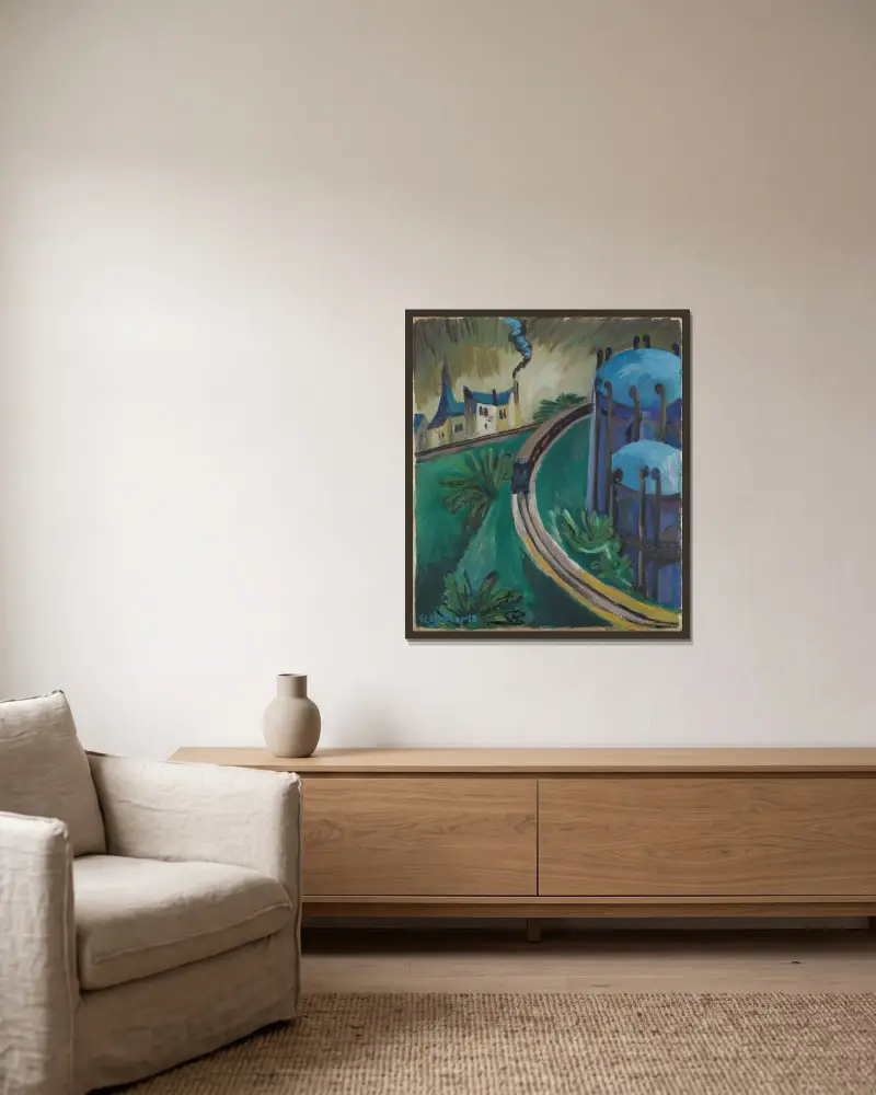 Plynojem a předměstská dráha, Ernst Ludwig Kirchner v rámu na stěně