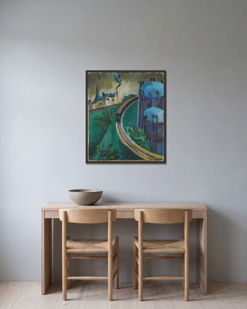 Plynojem a předměstská dráha, Ernst Ludwig Kirchner v rámu na stěně