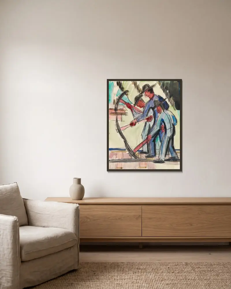Gleisarbeiter (Straßenarbeiter) av Ernst Ludwig Kirchner inramad på en vägg
