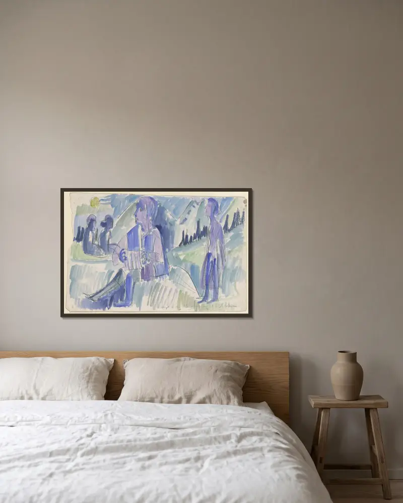 Handorgler in einer Mondnacht av Ernst Ludwig Kirchner inramad på en vägg