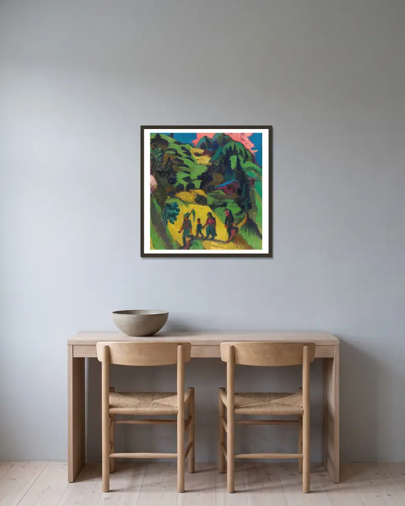 Heimkehrender Heuer av Ernst Ludwig Kirchner inramad på en vägg