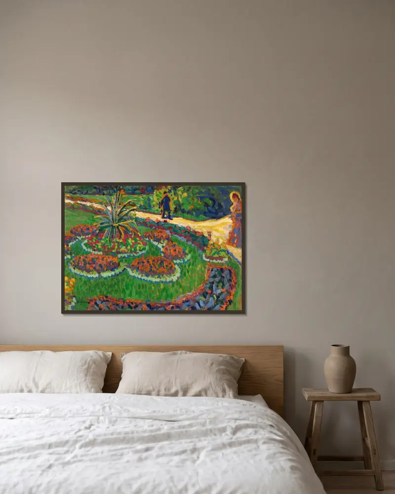 Im Park av Ernst Ludwig Kirchner inramad på en vägg