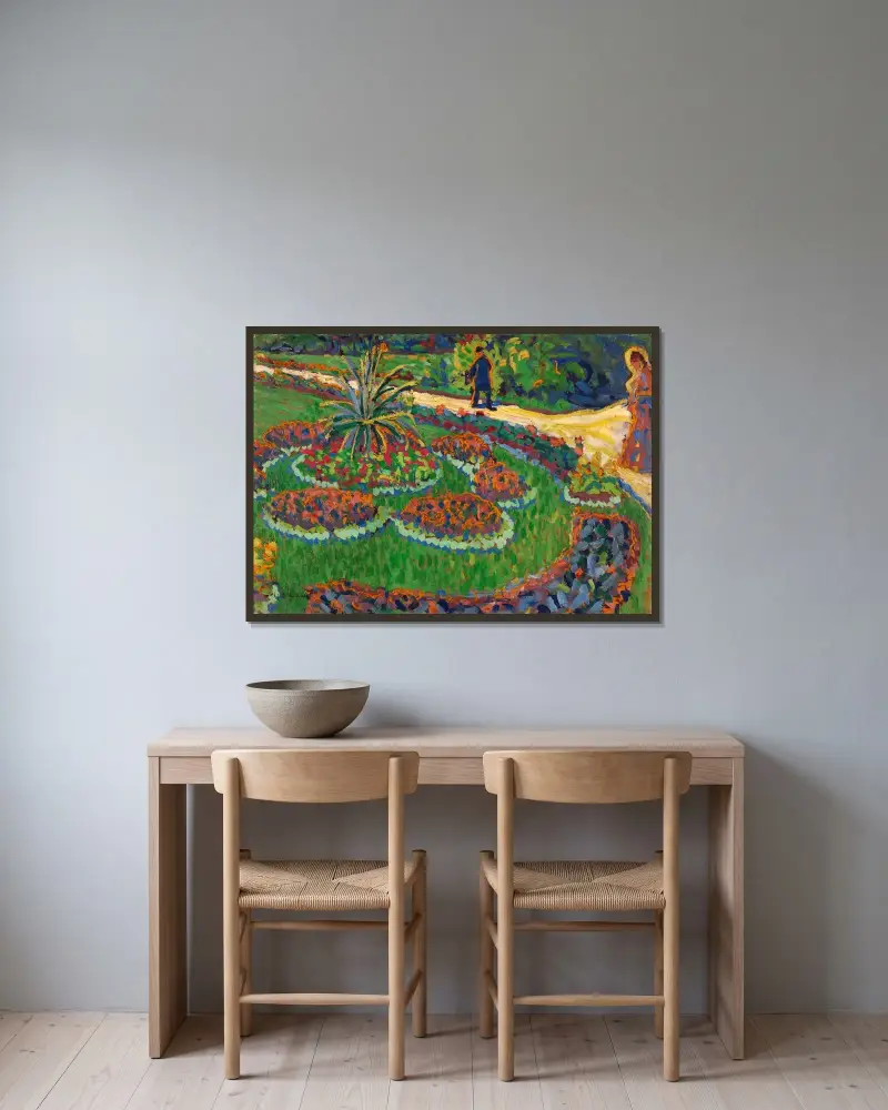 Im Park av Ernst Ludwig Kirchner inramad på en vägg