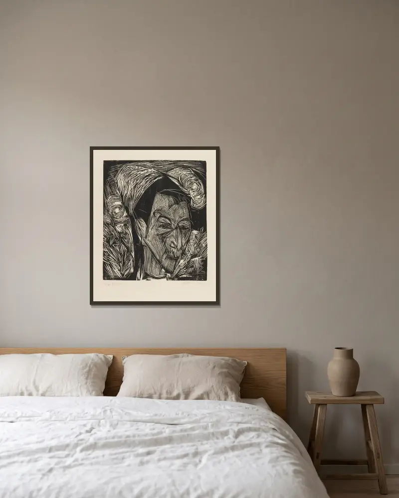 Kopf David Müller av Ernst Ludwig Kirchner inramad på en vägg