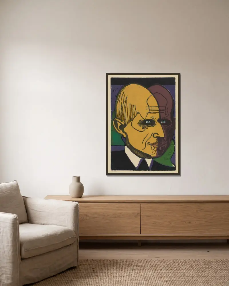 Kopf Dr. Bauer von Ernst Ludwig Kirchner gerahmt an einer Wand