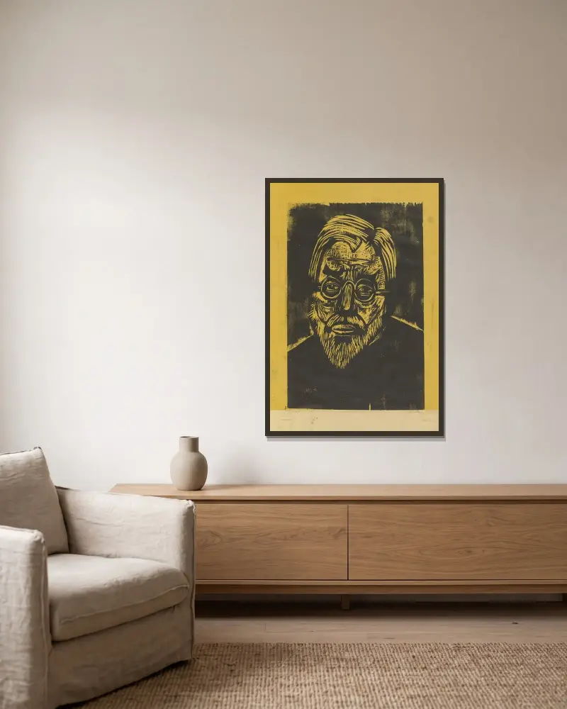 Kopf Jakob Bosshart von Ernst Ludwig Kirchner gerahmt an einer Wand