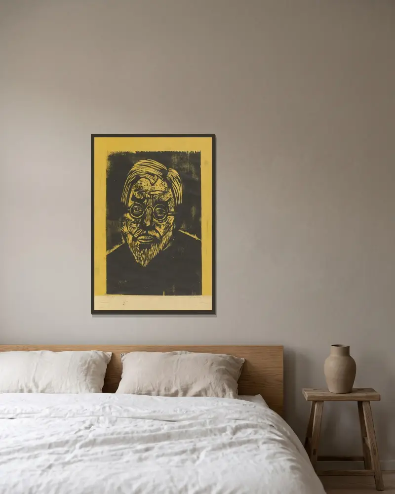 Kopf Jakob Bosshart von Ernst Ludwig Kirchner gerahmt an einer Wand