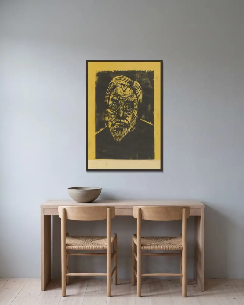 Kopf Jakob Bosshart von Ernst Ludwig Kirchner gerahmt an einer Wand