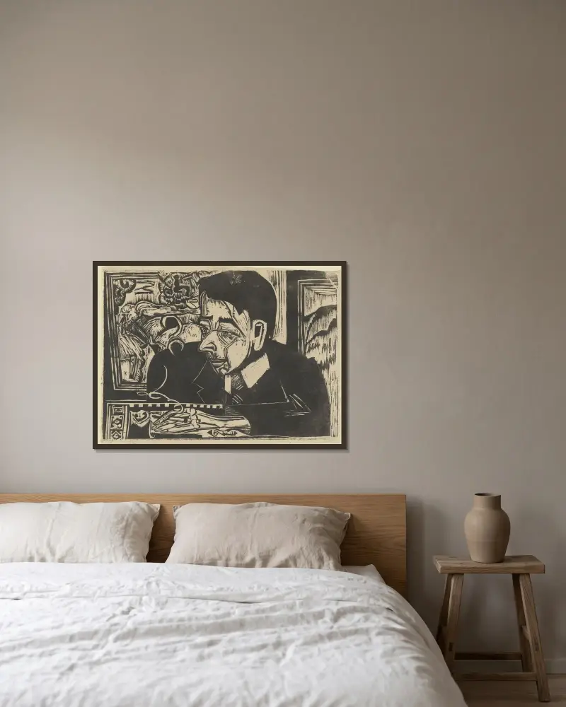 Kopf Merz av Ernst Ludwig Kirchner inramad på en vägg