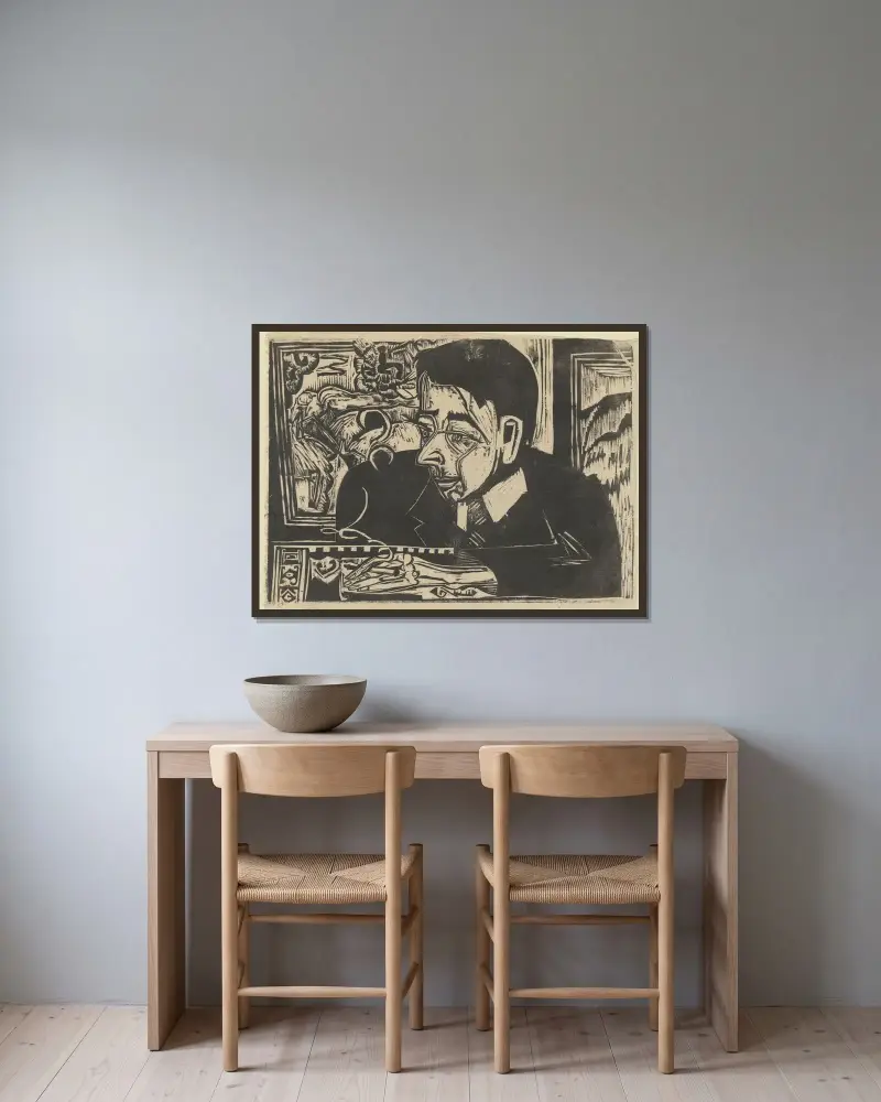 Kopf Merz av Ernst Ludwig Kirchner inramad på en vägg