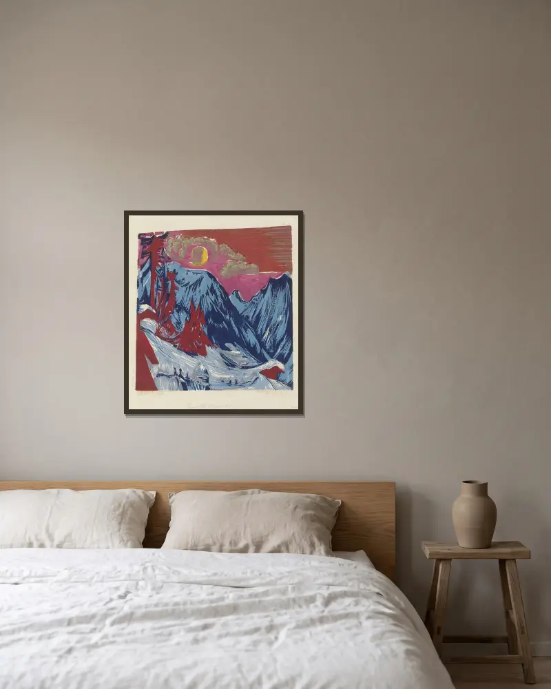 Längmatte bei Monduntergang av Ernst Ludwig Kirchner inramad på en vägg