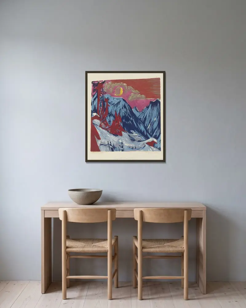 Längmatte bei Monduntergang av Ernst Ludwig Kirchner inramad på en vägg