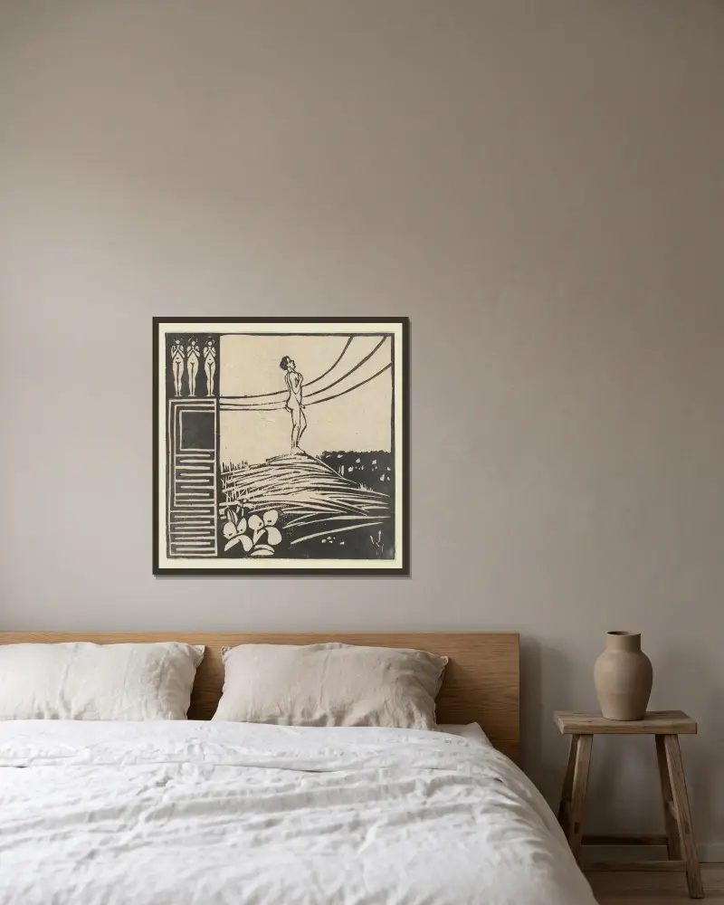 Männliche Figur auf einem Berg (Sehnsucht). Aus der Serie „Zwei Menschen“ von Ernst Ludwig Kirchner gerahmt an einer Wand