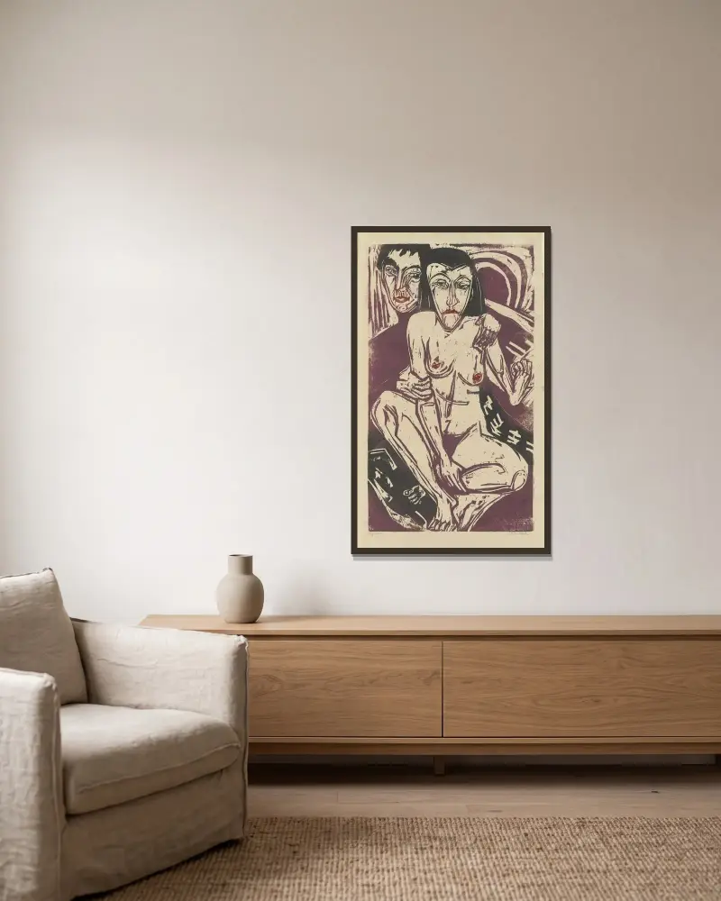 Melancholie (Selbstbildnis mit Erna) von Ernst Ludwig Kirchner gerahmt an einer Wand