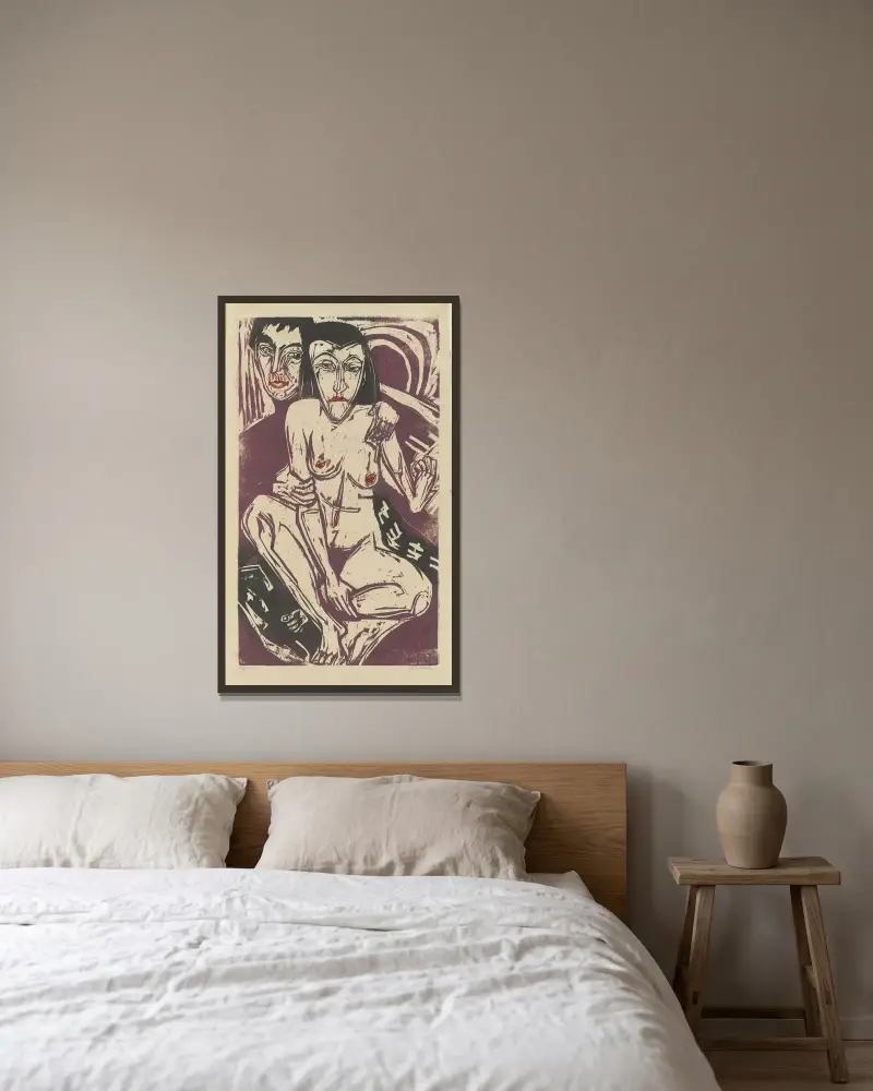 Melancholie (Selbstbildnis mit Erna) von Ernst Ludwig Kirchner gerahmt an einer Wand