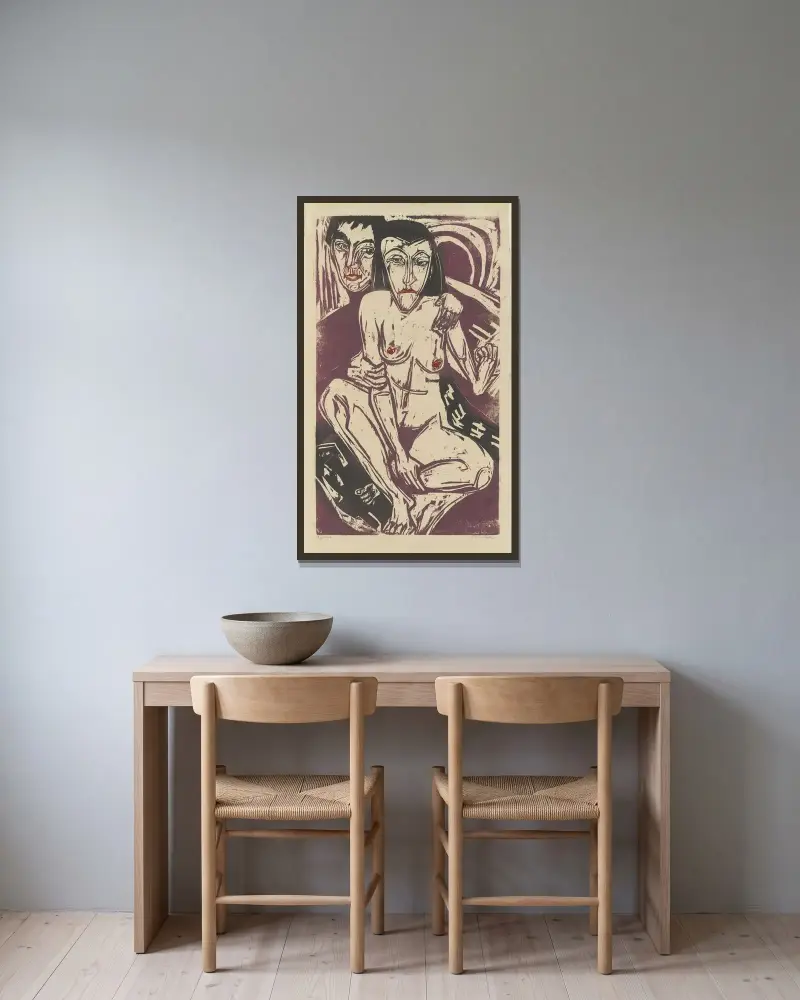 Melancholie (Selbstbildnis mit Erna) von Ernst Ludwig Kirchner gerahmt an einer Wand