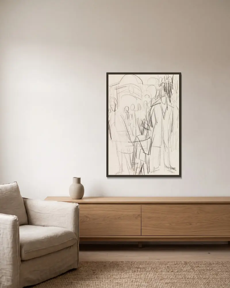 Nattlig gatuscen i Berlin av Ernst Ludwig Kirchner inramad på en vägg