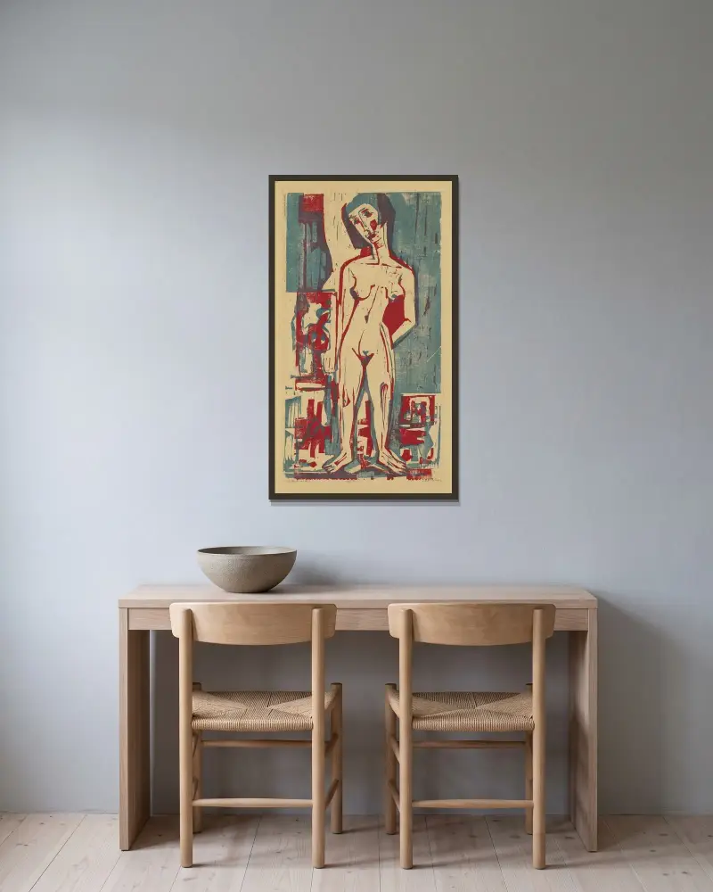 Nackte Lena av Ernst Ludwig Kirchner inramad på en vägg