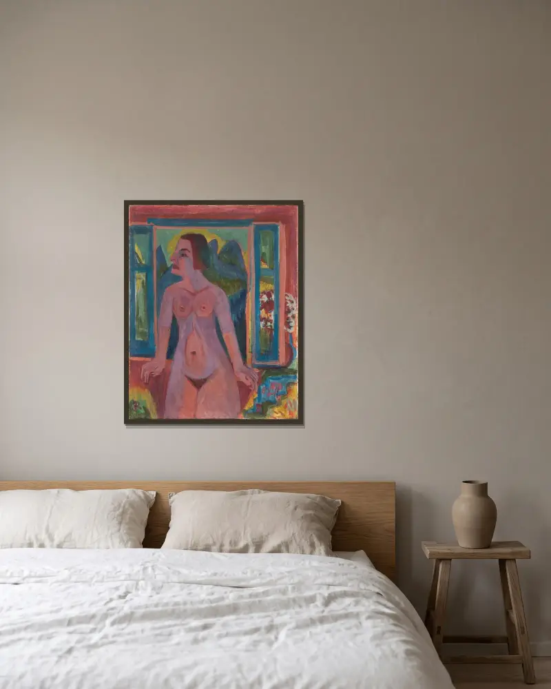 Nude Woman at window av Ernst Ludwig Kirchner inramad på en vägg