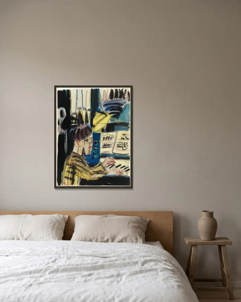 Orgelspieler von Ernst Ludwig Kirchner gerahmt an einer Wand