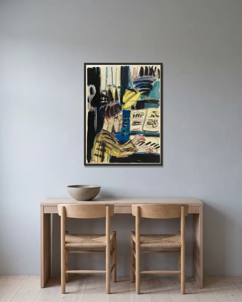 Orgelspieler von Ernst Ludwig Kirchner gerahmt an einer Wand