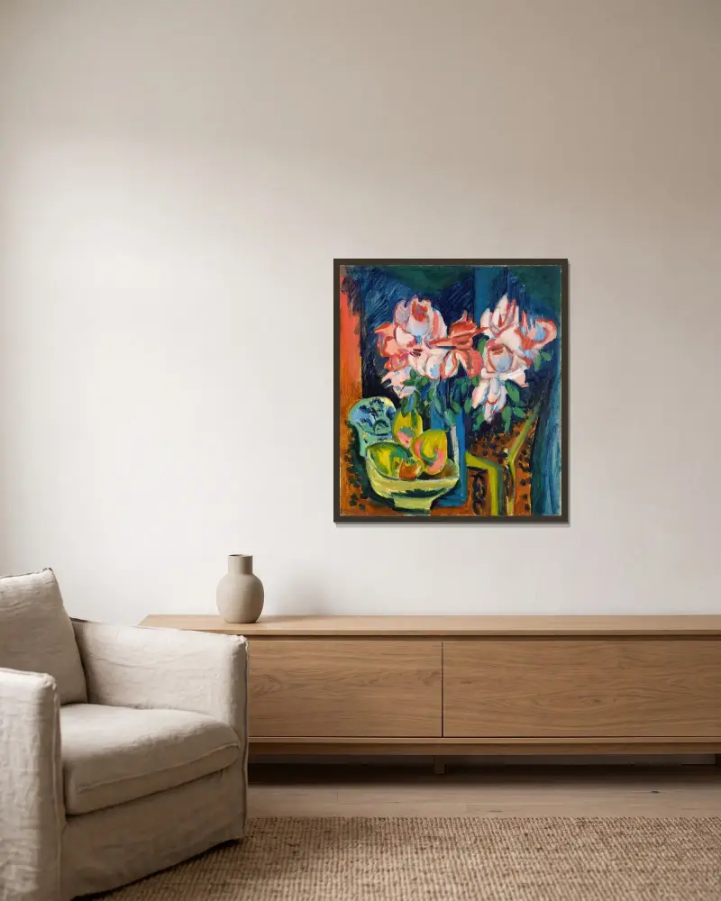 Rosa Rosen von Ernst Ludwig Kirchner gerahmt an einer Wand