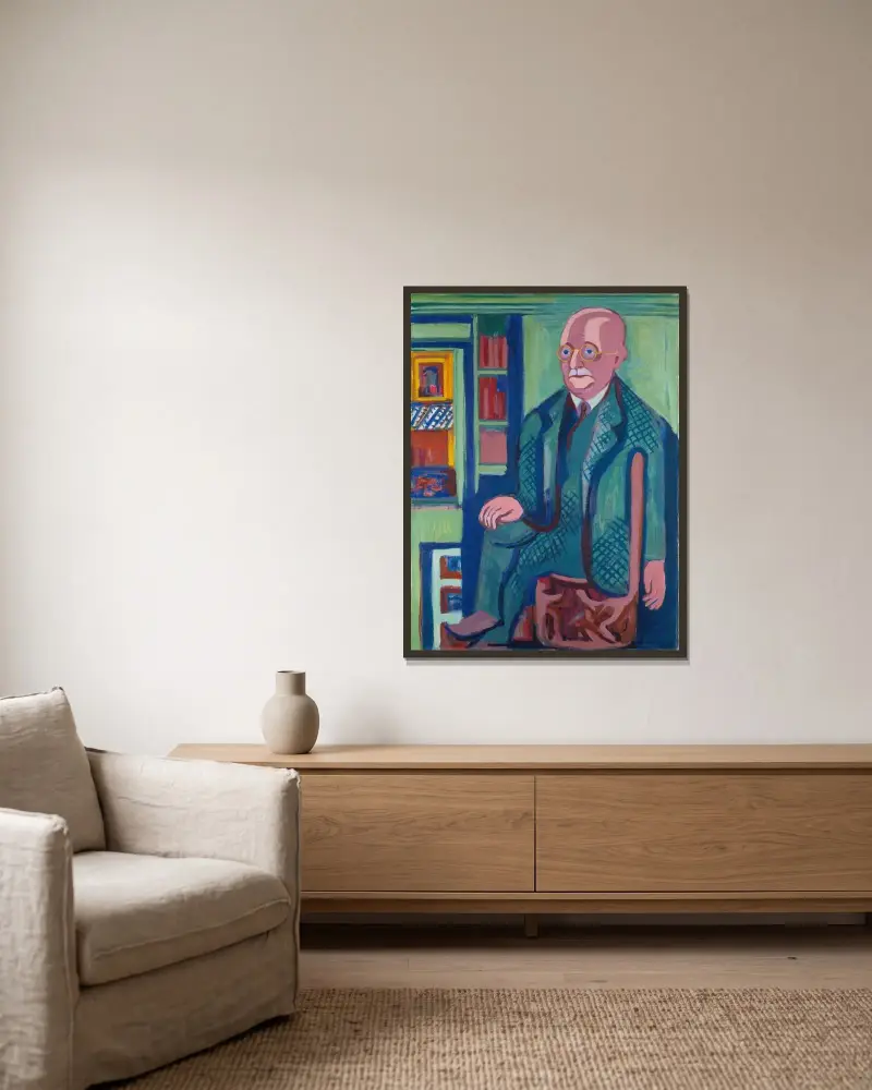 Portrait of Dr. Carl Hagemann av Ernst Ludwig Kirchner inramad på en vägg