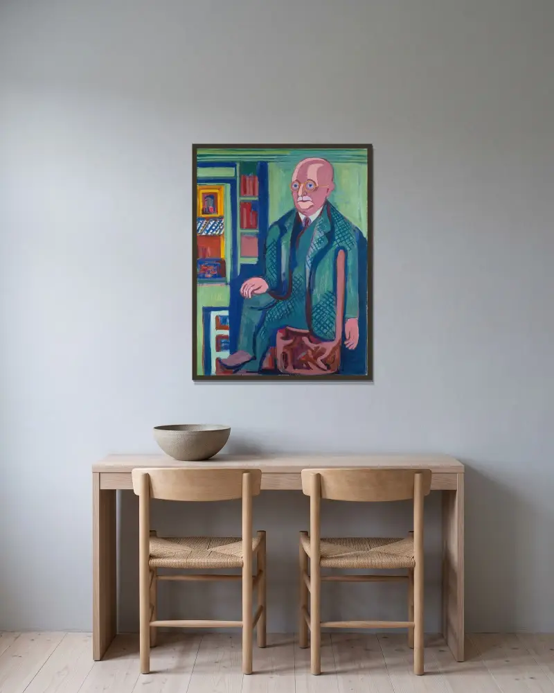 Portrait of Dr. Carl Hagemann av Ernst Ludwig Kirchner inramad på en vägg