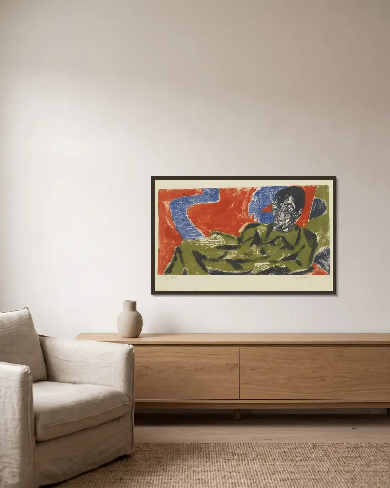 Porträt von Otto Mueller von Ernst Ludwig Kirchner gerahmt an einer Wand