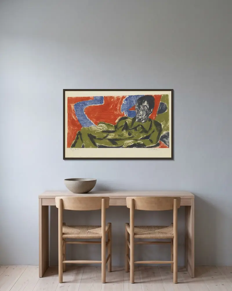 Porträt von Otto Mueller von Ernst Ludwig Kirchner gerahmt an einer Wand