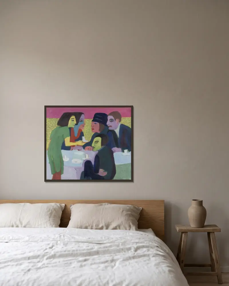 Szene im Café von Ernst Ludwig Kirchner gerahmt an einer Wand