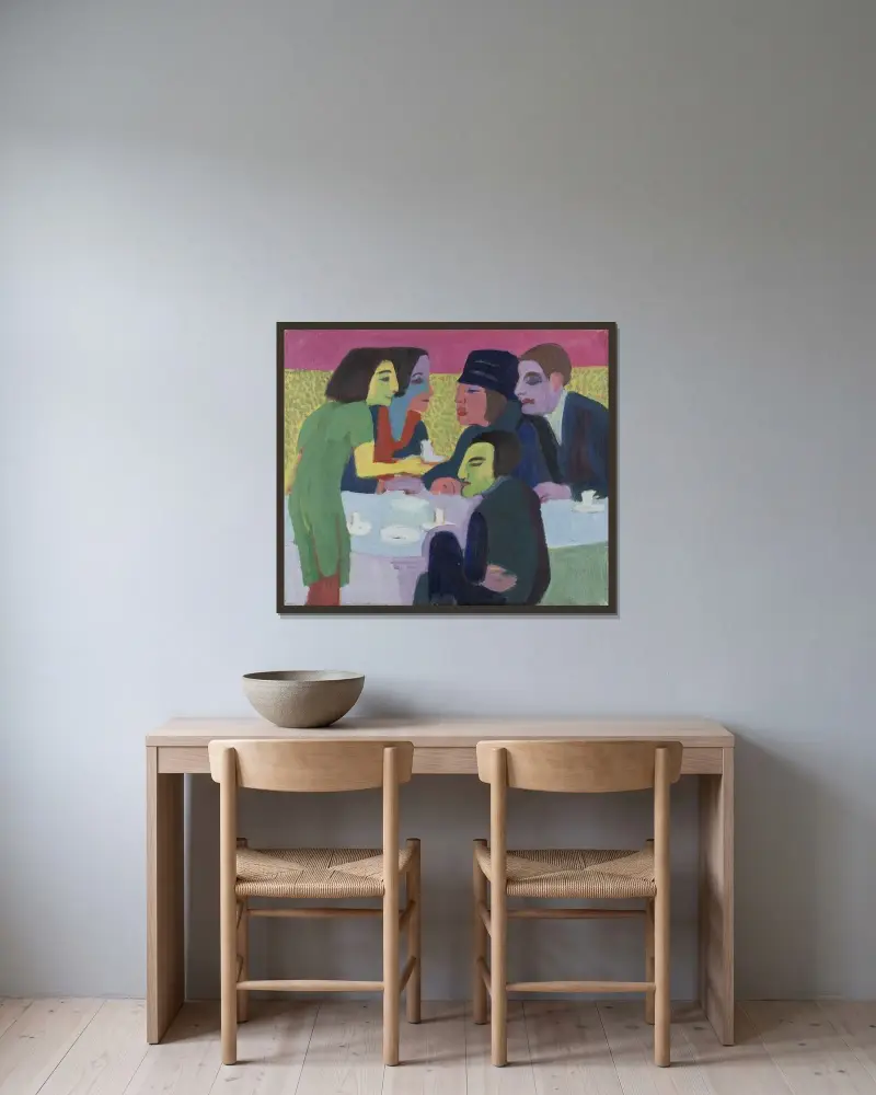 Szene im Café von Ernst Ludwig Kirchner gerahmt an einer Wand