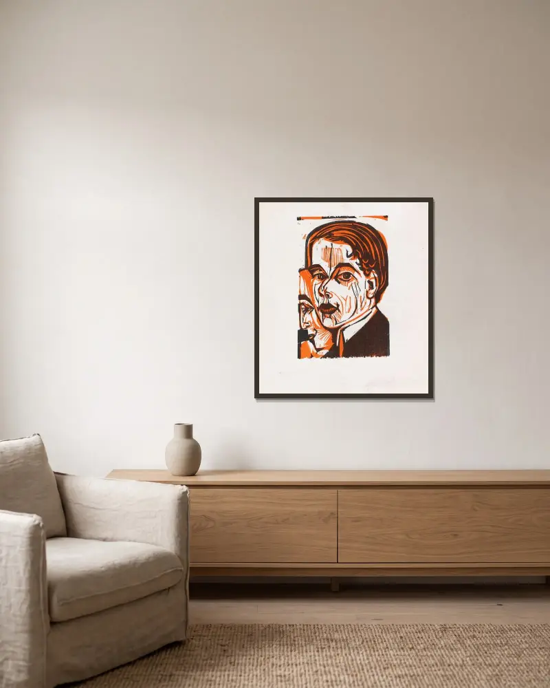 Självporträtt med kvinnoprofil av Ernst Ludwig Kirchner inramad på en vägg
