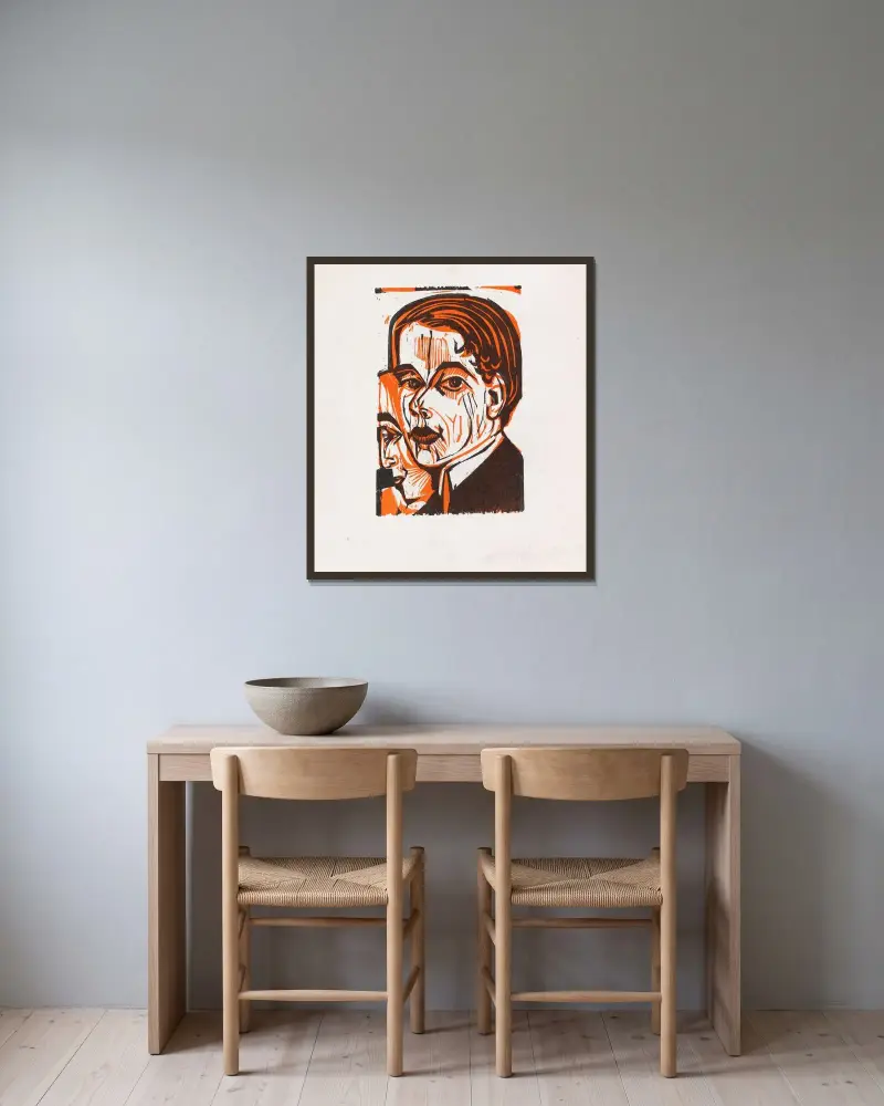 Självporträtt med kvinnoprofil av Ernst Ludwig Kirchner inramad på en vägg