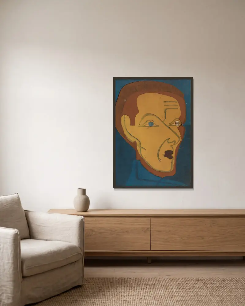Selbstporträt, Farbstock I av Ernst Ludwig Kirchner inramad på en vägg