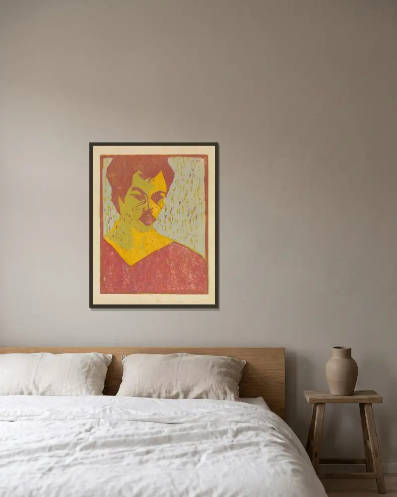 Selbstporträt av Ernst Ludwig Kirchner inramad på en vägg